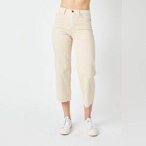 Judy Blue High Waist Garment Dyed Bone Wide Leg Crop Denim Jeans. 16W. NWT.